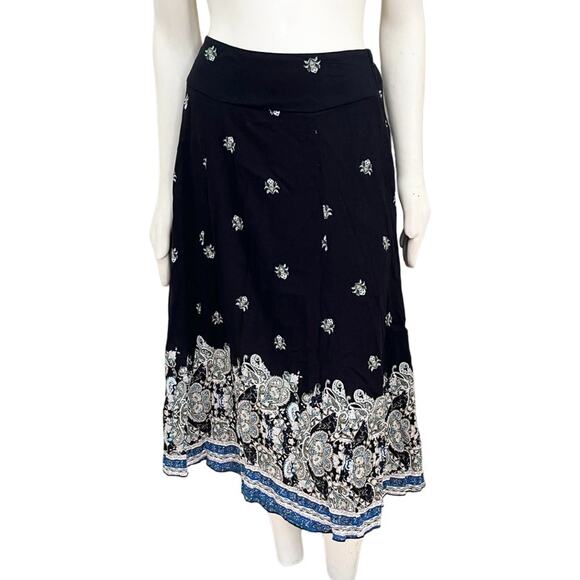 LAURA SCOTT Gauze Cotton Lightweight Floral Pull On Midi Skirt in Black SZ S - Picture 7 of 7